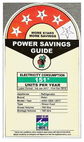 BEE refrigerator star rating label